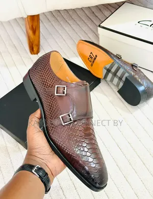 Premium Men's Brown Exotic Leather Monk Strap Shoes