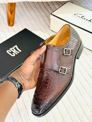 Premium Men's Brown Exotic Leather Monk Strap Shoes