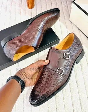 Premium Men's Brown Exotic Leather Monk Strap Shoes