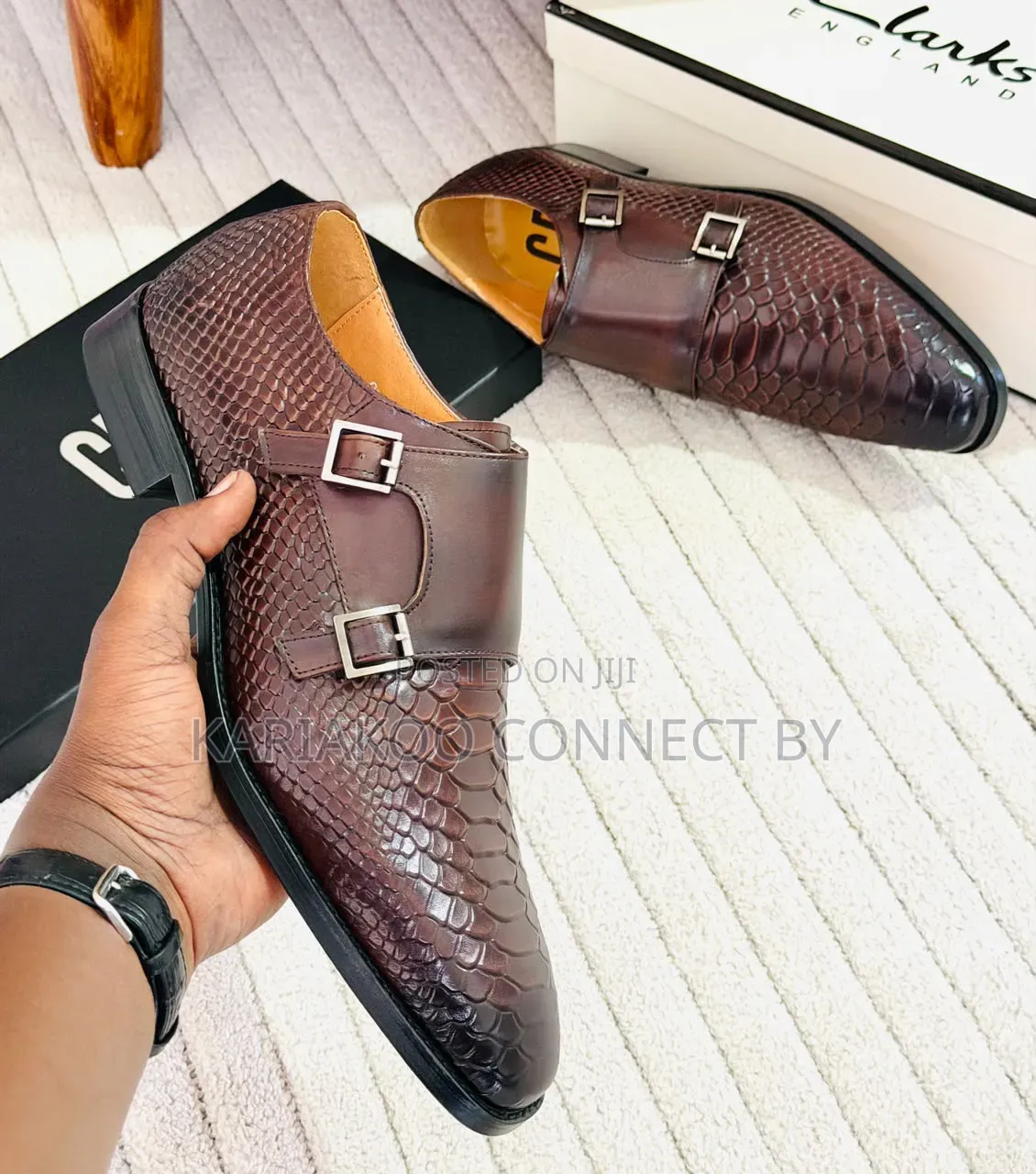 Premium Men's Brown Exotic Leather Monk Strap Shoes