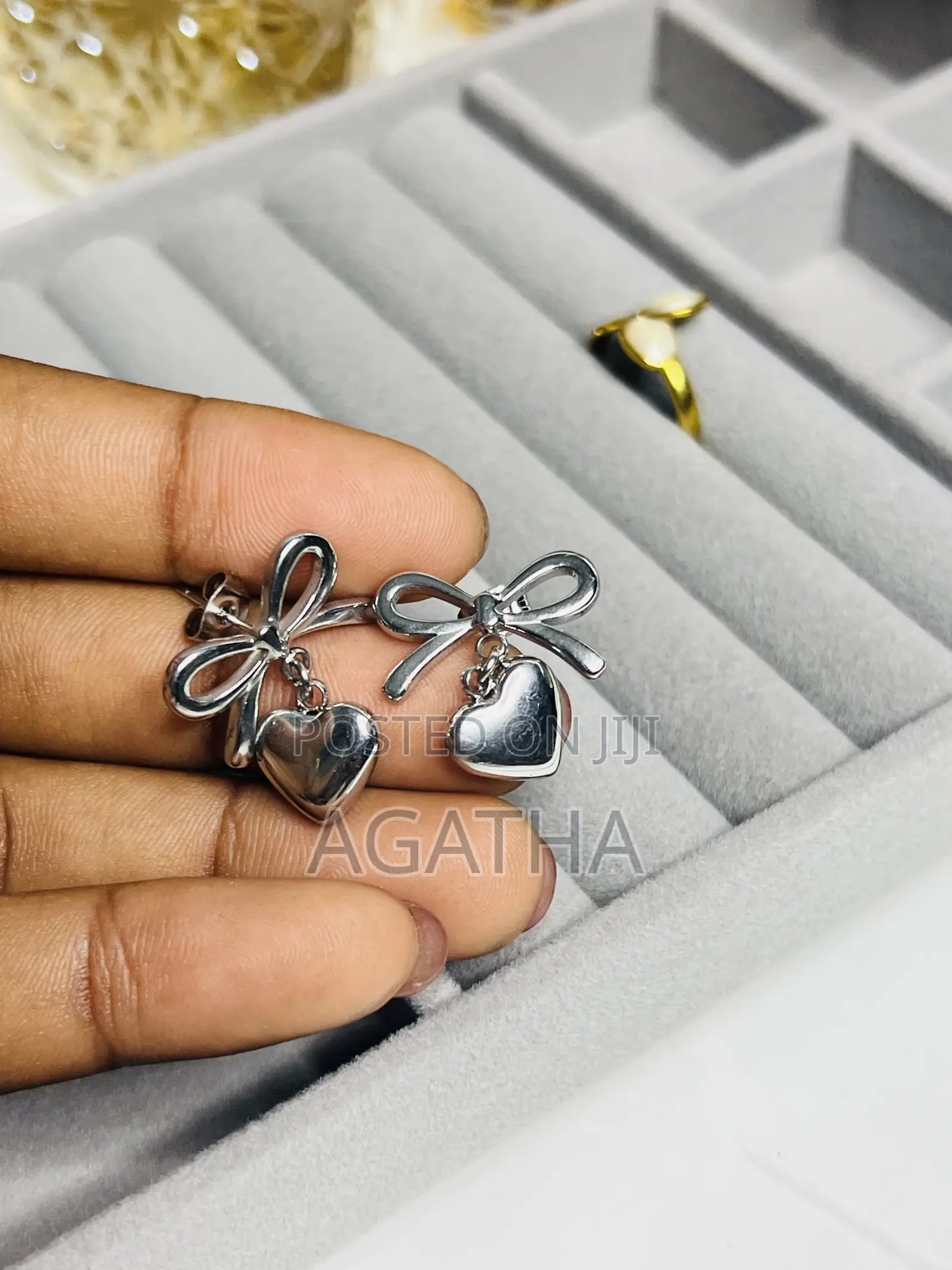 Silver Bow Knot With Love Earrings