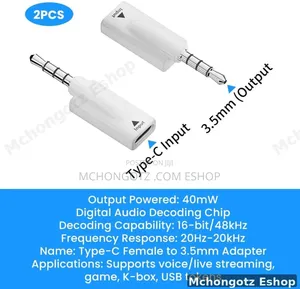 TYPE C Female to 3.5mm Male Audio Adapter (16bit/48KHz Dongle)