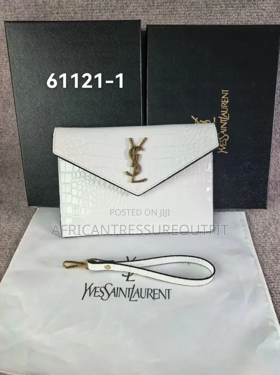 Yves Saint Laurent Uptown Pouch With Crocodile Embossed Shiny Leather