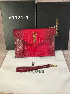 Yves Saint Laurent Uptown Pouch With Crocodile Embossed Shiny Leather