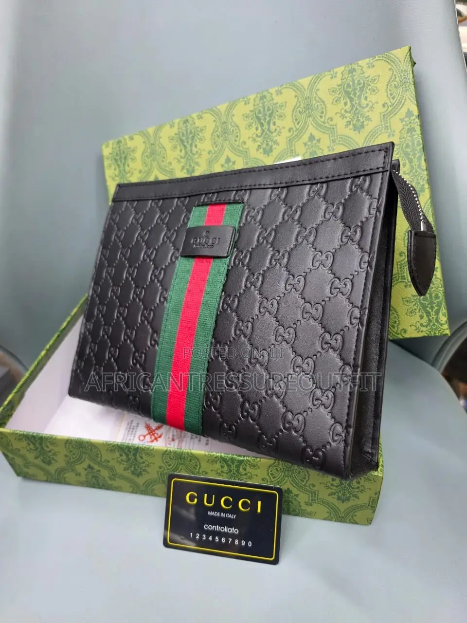 Gucci Signature Web Poch Leather Feature Nylon Wed Stripe and Gg Logo