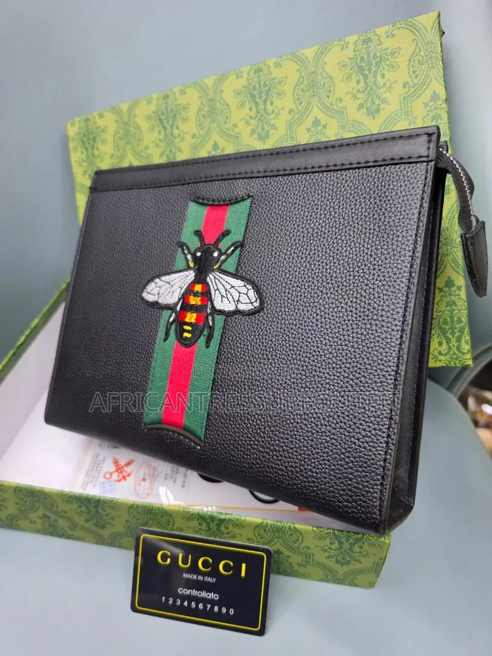 Gucci Signature Web Poch Leather Feature Nylon Wed Stripe and Gg Logo