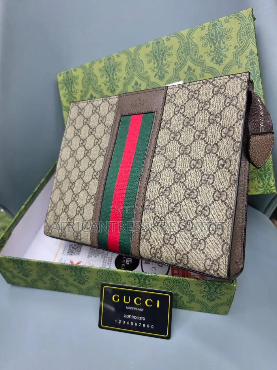 Gucci Signature Web Poch Leather Feature Nylon Wed Stripe and Gg Logo