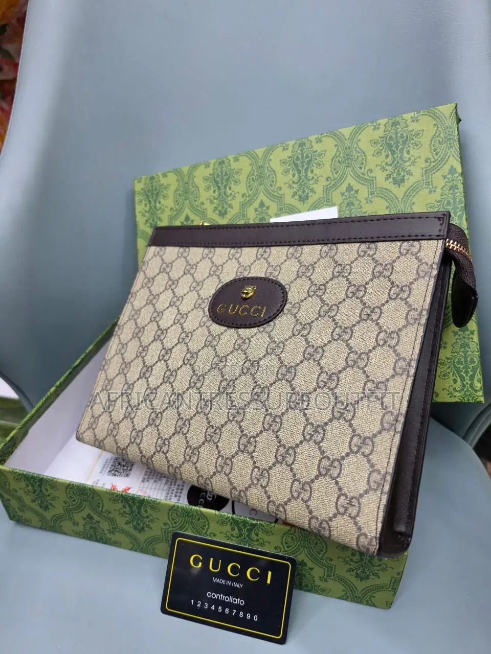Gucci Signature Web Poch Leather Feature Nylon Wed Stripe and Gg Logo