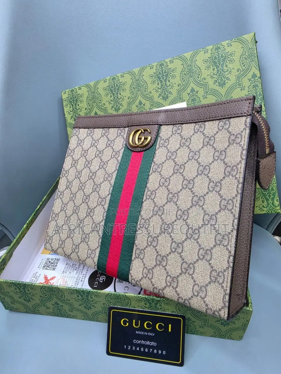 Gucci Signature Web Poch Leather Feature Nylon Wed Stripe and Gg Logo