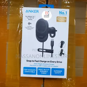 Anker MagGo Wireless Car Charger (Pad, Built-in USB-C Cable)