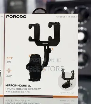 Porodo Mirror-Mounted Phone Holder Bracket Arm270° Swivel Adjustment