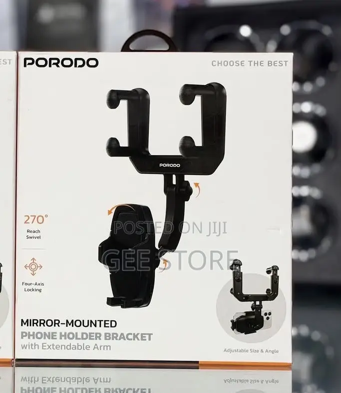 Porodo Mirror-Mounted Phone Holder Bracket Arm270° Swivel Adjustment