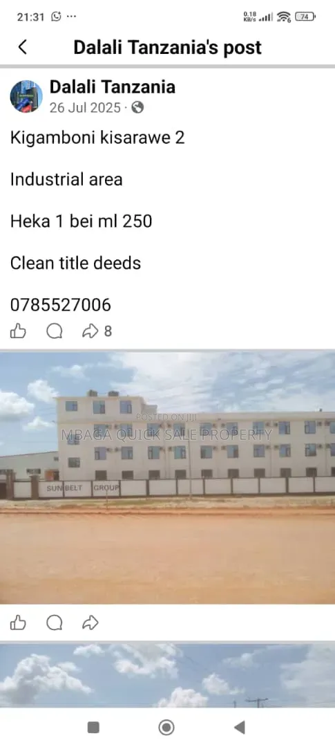 Industrial Plot for Sale at Kigamboni Kisarawe