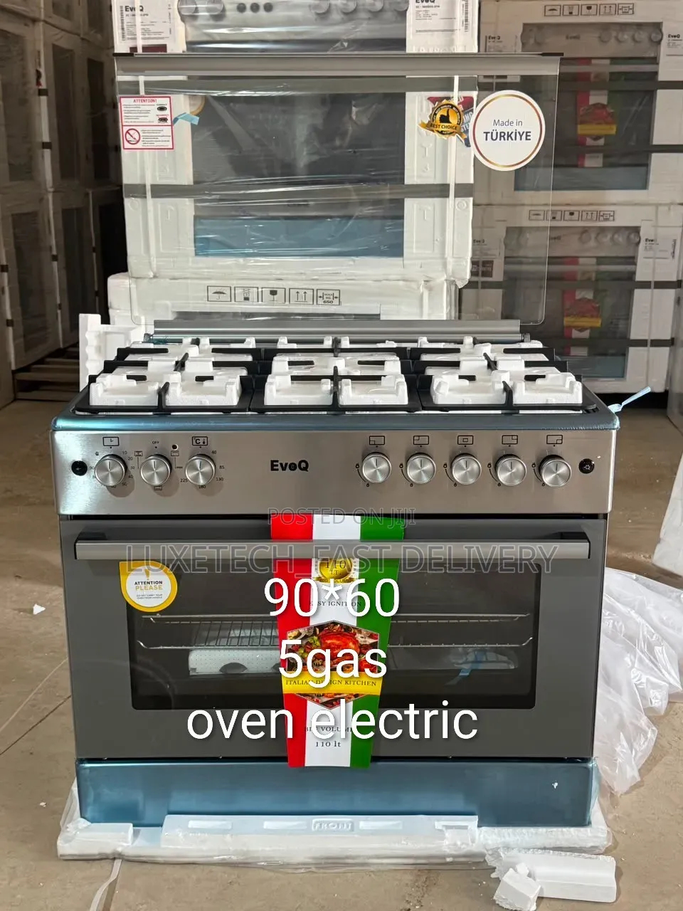 EvoQ 90x60cm Free Standing Cooker – 5 Gas Burners With Electric Oven