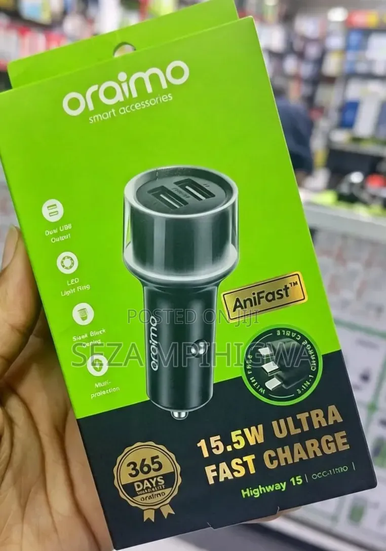 Oraimo Car Charger 15.5w , 2 USB