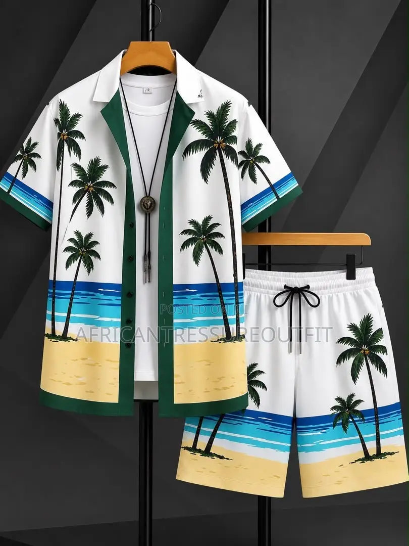 Tropical Beach Short Sleeve Shirt and Matching Short Set Collection