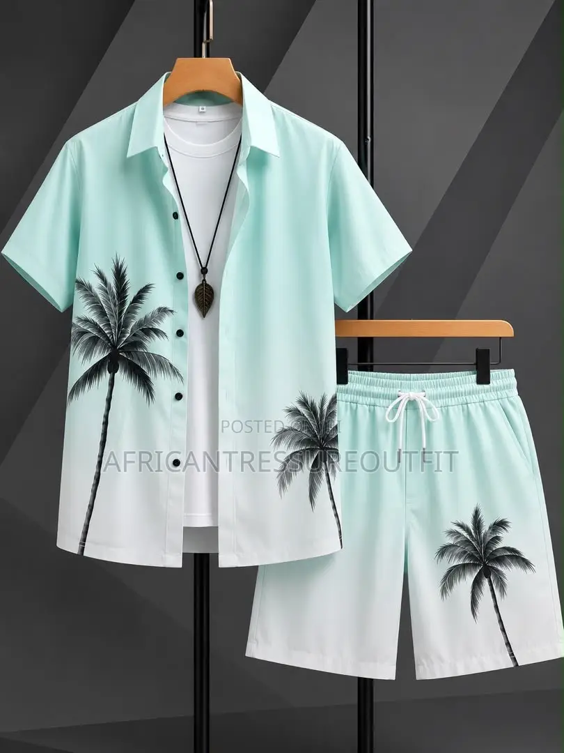 Tropical Beach Short Sleeve Shirt and Matching Short Set Collection