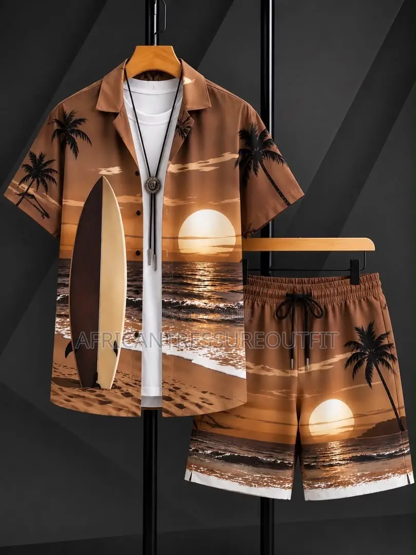 Tropical Beach Short Sleeve Shirt and Matching Short Set Collection