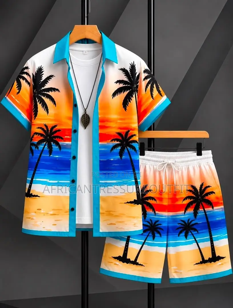 Tropical Beach Short Sleeve Shirt and Matching Short Set Collection