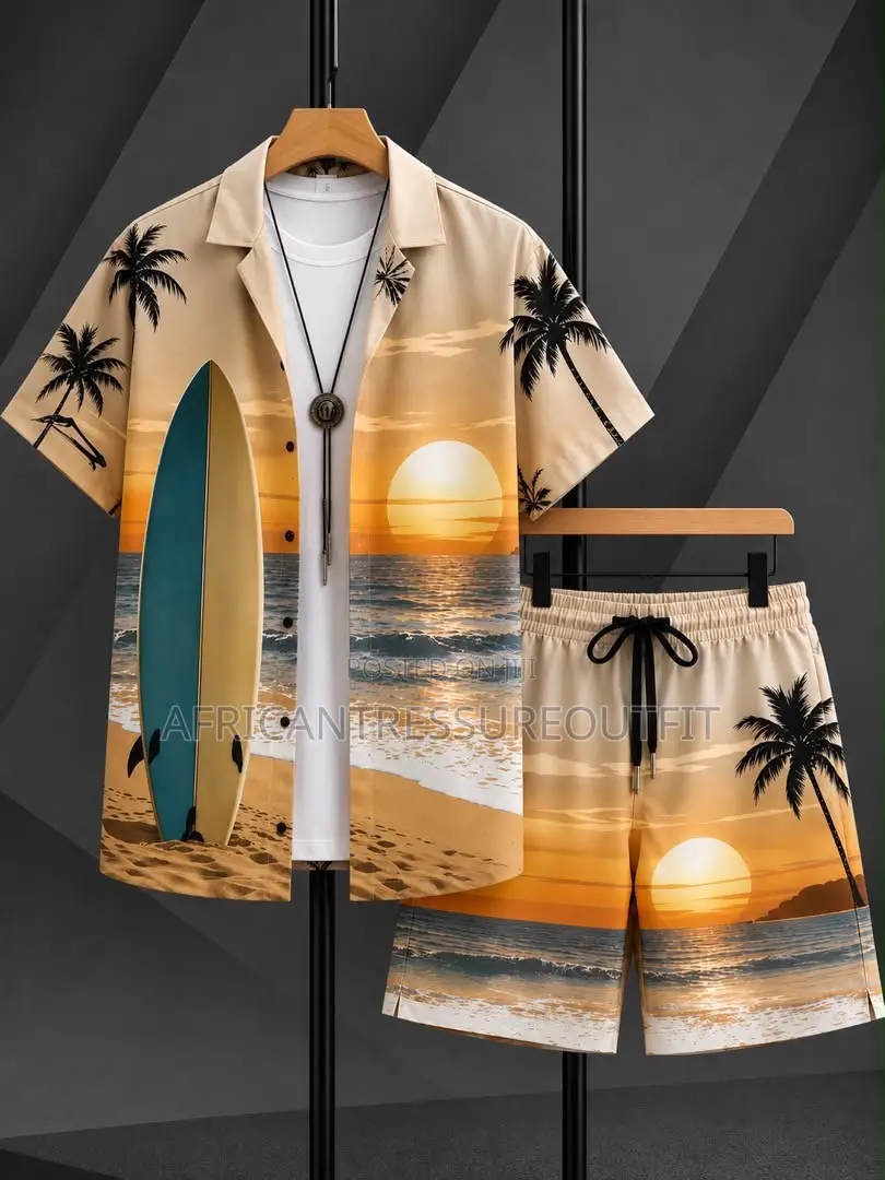 Tropical Beach Short Sleeve Shirt and Matching Short Set Collection