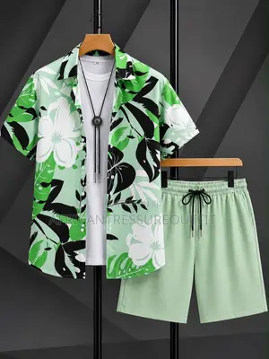 Tropical Beach Short Sleeve Shirt and Matching Short Set Collection
