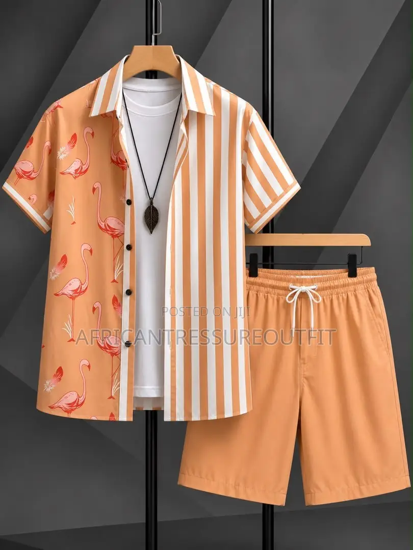 Tropical Beach Short Sleeve Shirt and Matching Short Set Collection