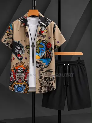 Tropical Beach Short Sleeve Shirt and Matching Short Set Collection