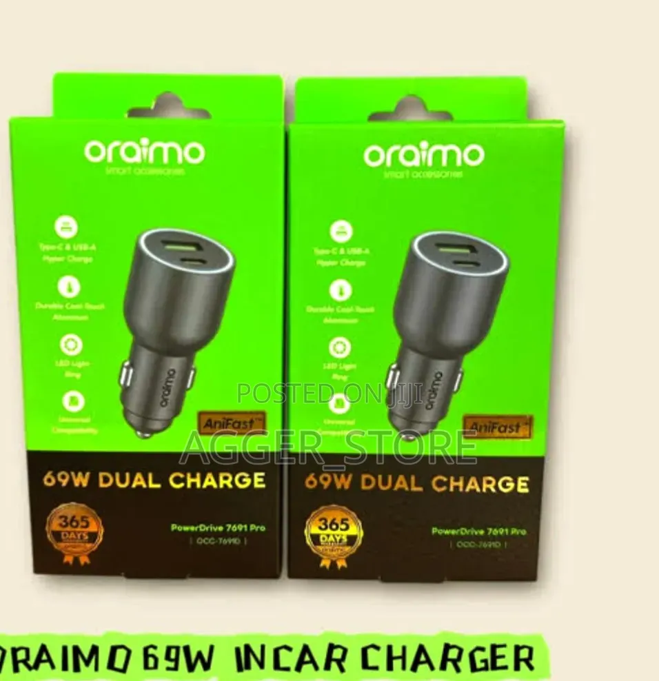 Oraimo PowerDrive 7691 Pro 69W Dual-Port Fast Car Charger