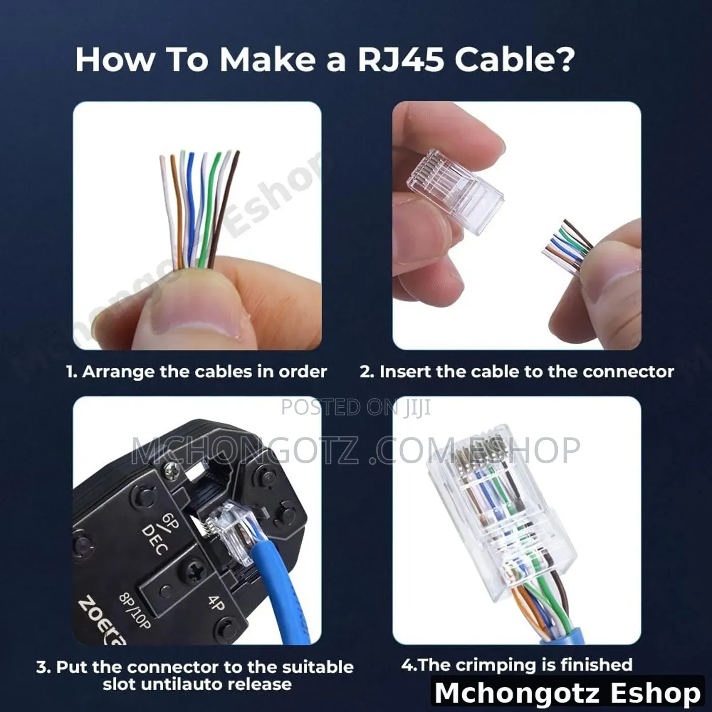RJ45 Cat5e Pass Through Connectors 100 Pack for UTP Network Cable