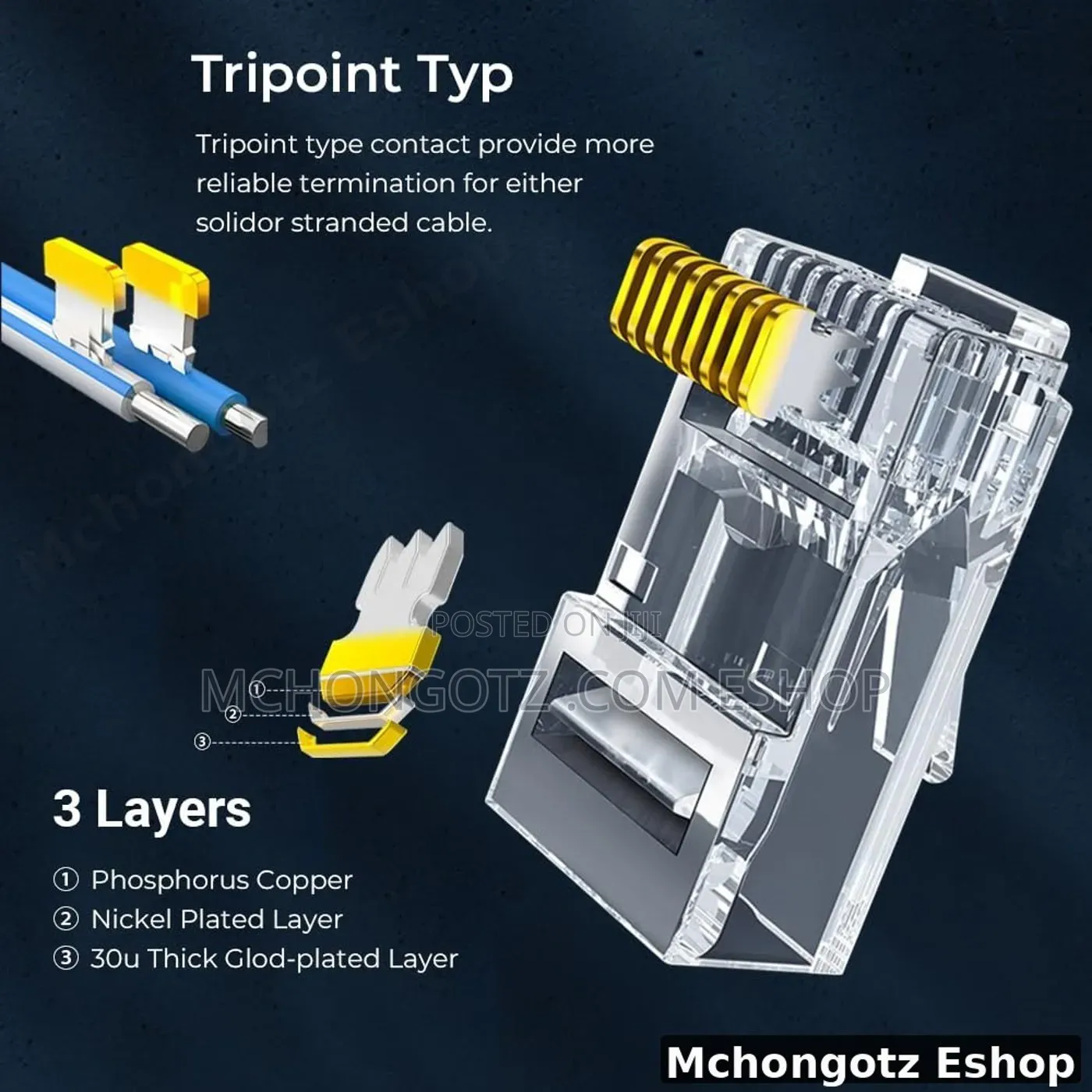 RJ45 Cat5e Pass Through Connectors 100 Pack for UTP Network Cable