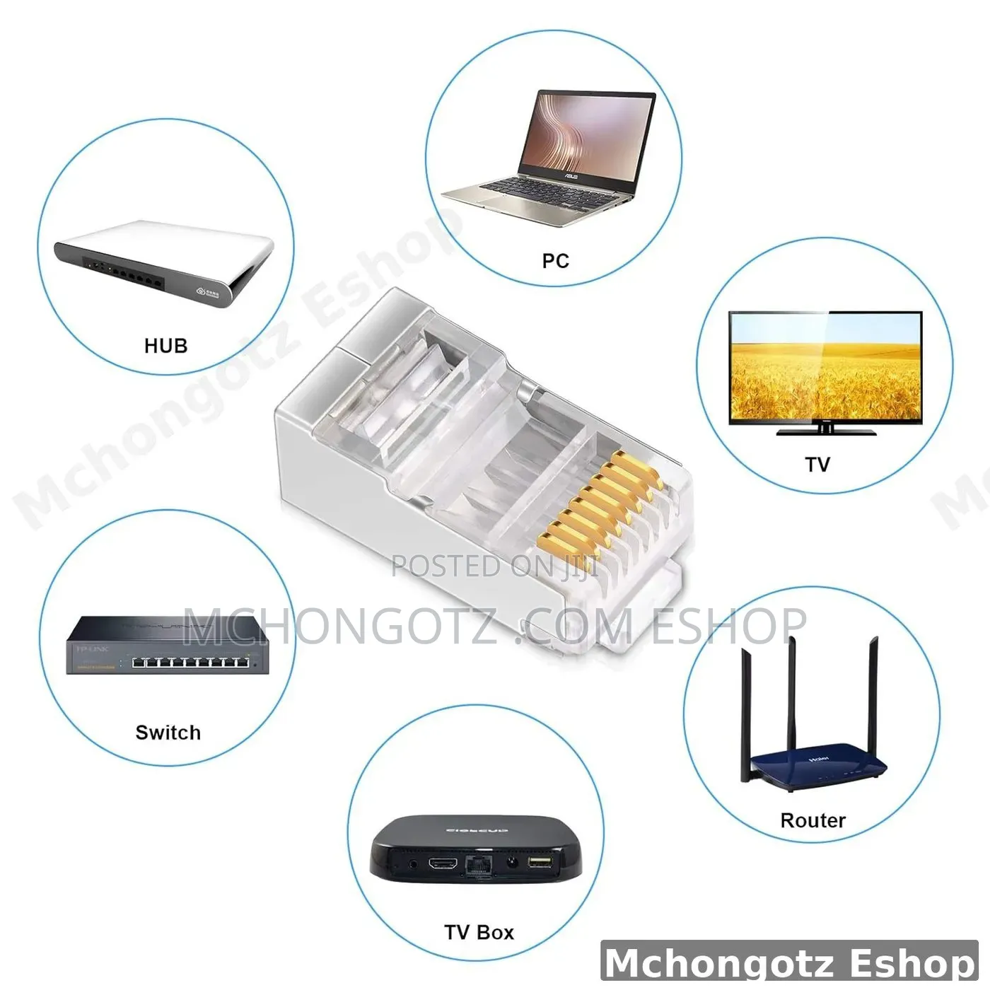 RJ45 Cat5e Pass Through Connectors 100 Pack for UTP Network Cable