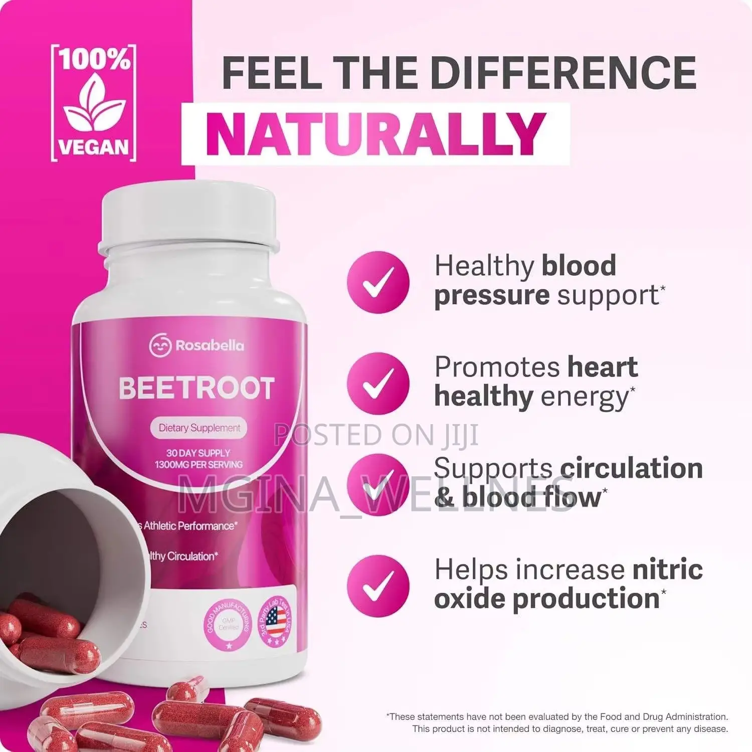 Rosabella Organic Beet Root Capsules (1300mg, 60 Capsules)