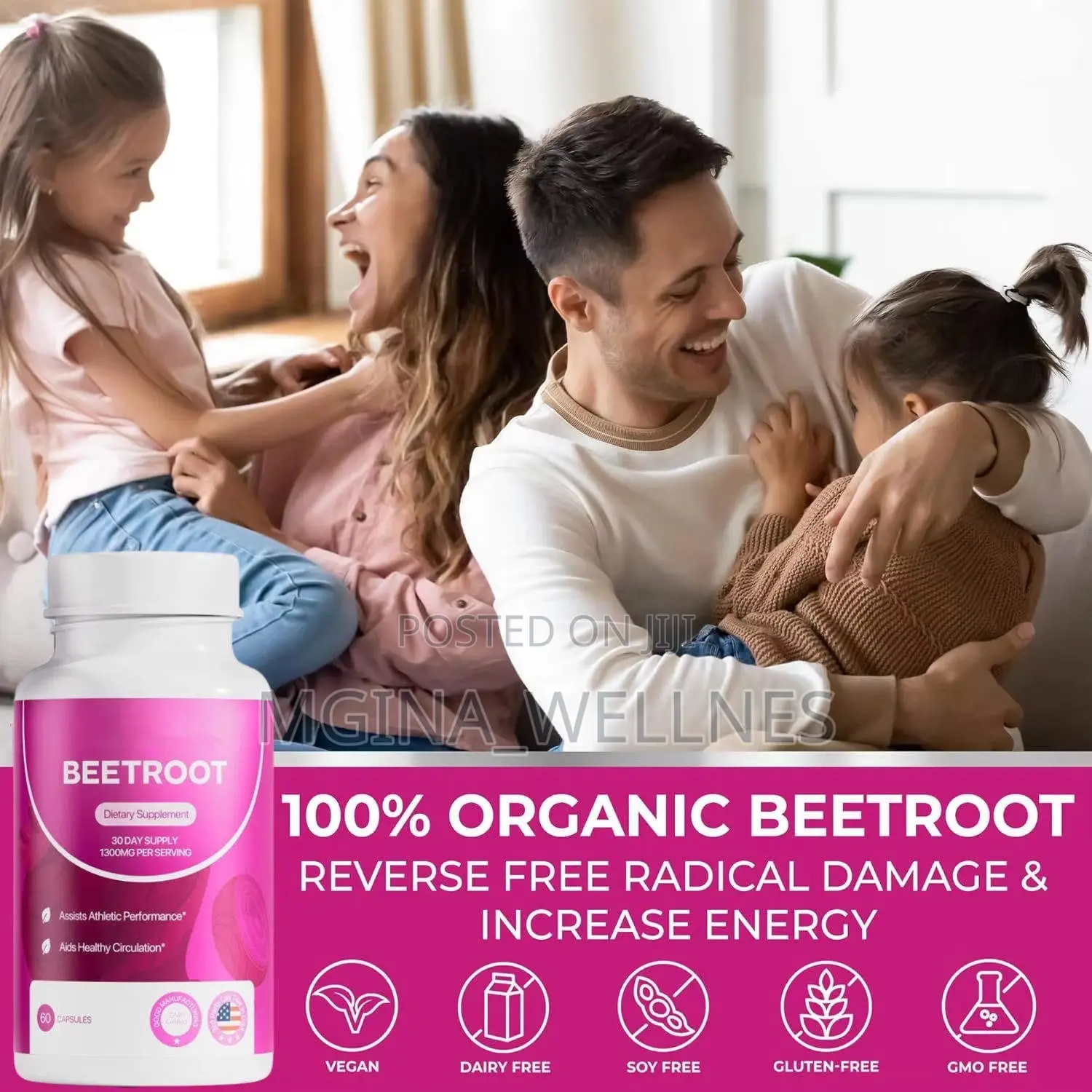 Rosabella Organic Beet Root Capsules (1300mg, 60 Capsules)