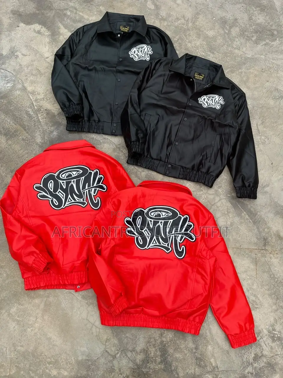 Syna World Leather Jackets Bold Signature Graffit Logo Across the Back