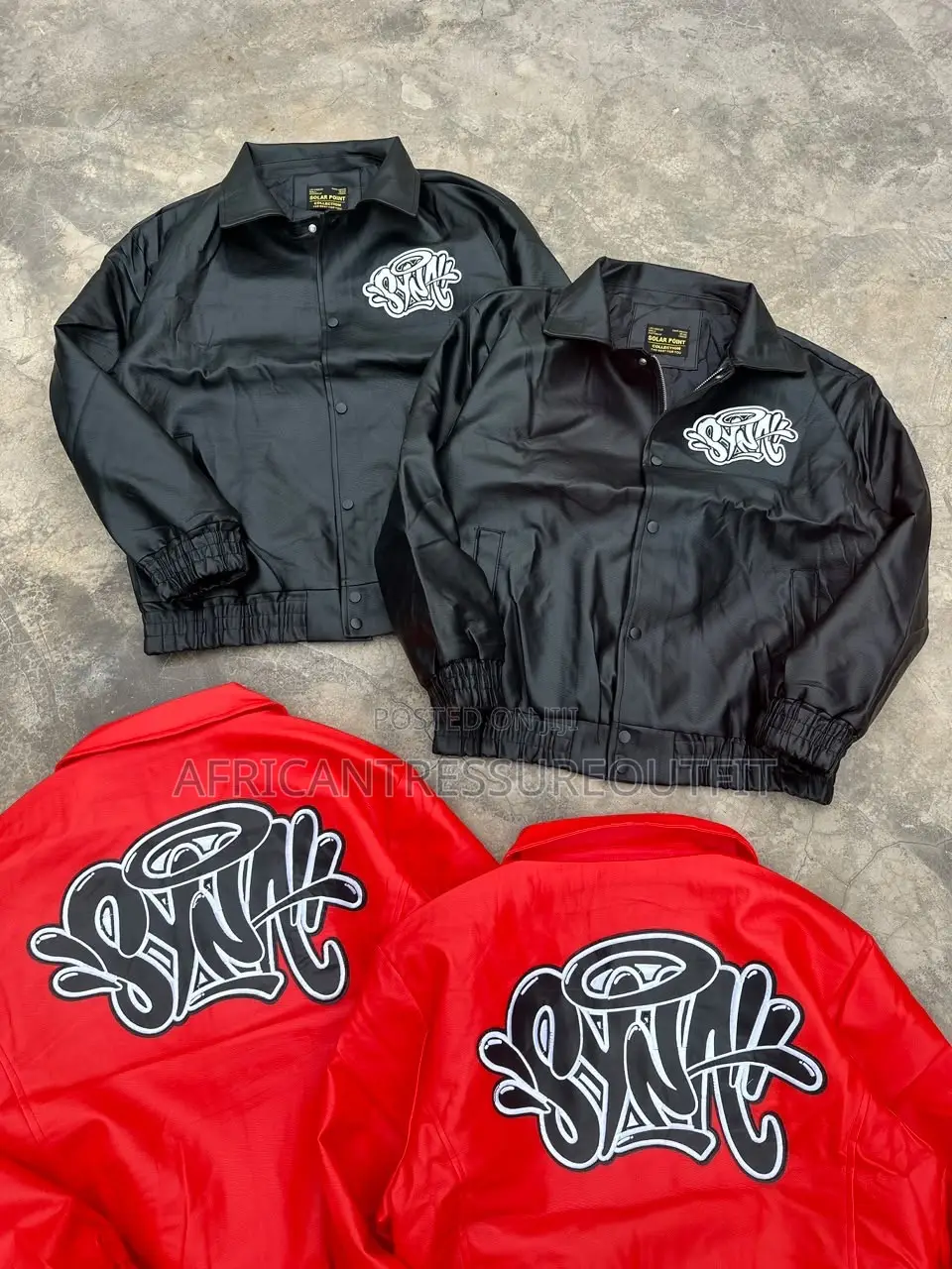 Syna World Leather Jackets Bold Signature Graffit Logo Across the Back