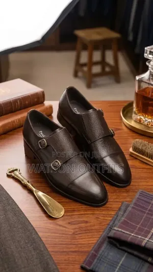 Men's Leather Shoes With Classical Buckles Double Iron