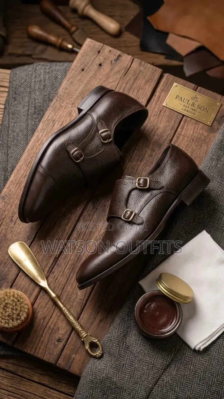 Men's Leather Shoes With Classical Buckles Double Iron