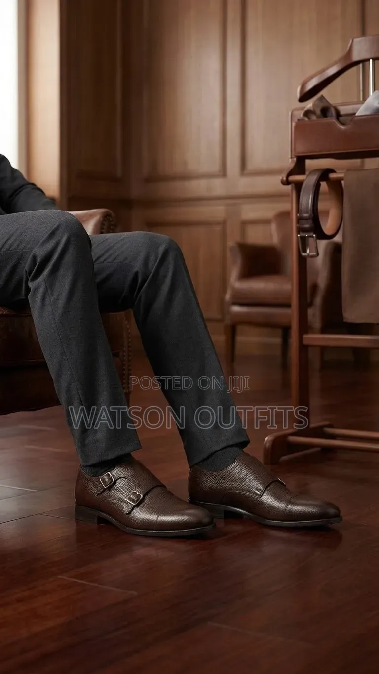 Men's Leather Shoes With Classical Buckles Double Iron