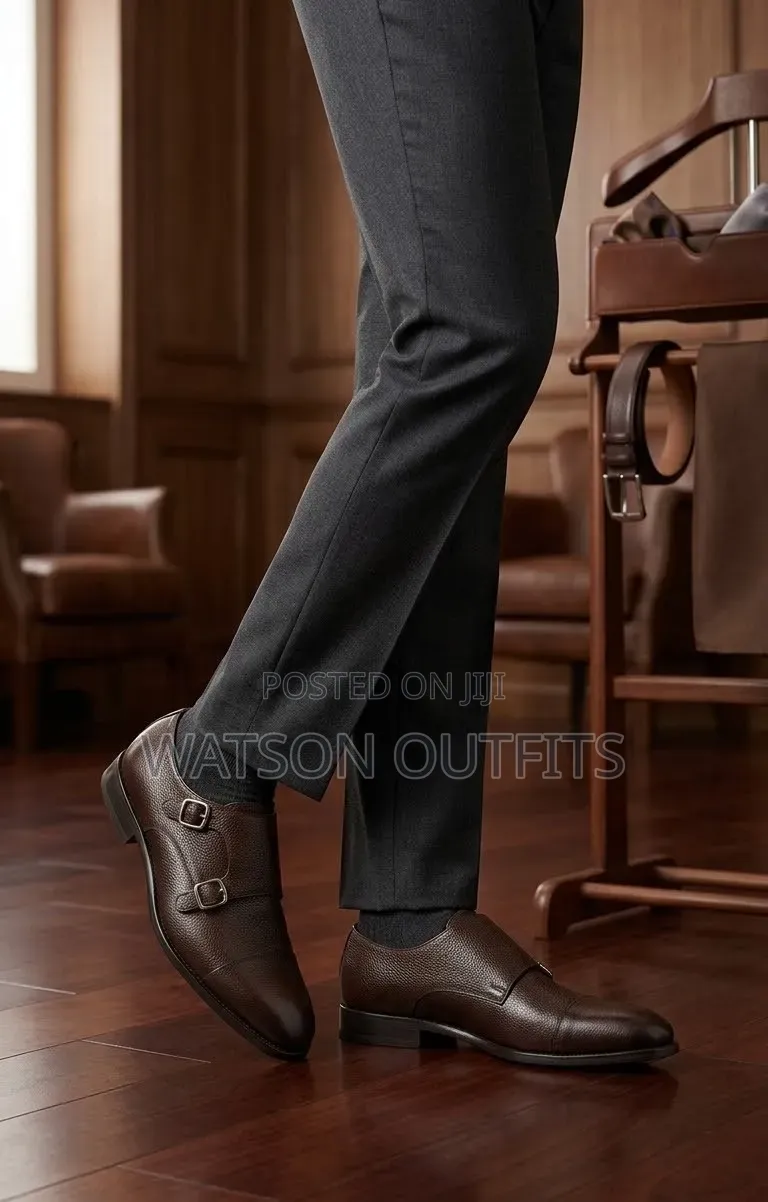 Men's Leather Shoes With Classical Buckles Double Iron