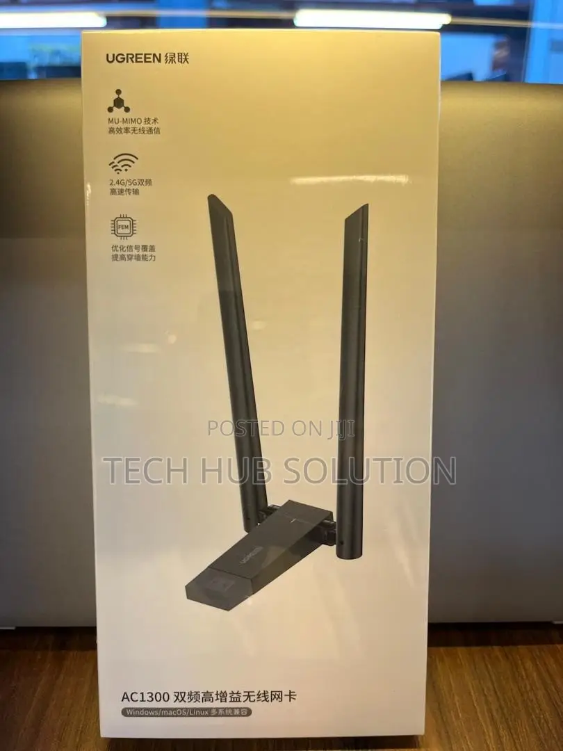 Ugreen CM493 AC1300 Dual Band High Gain WiFi USB Adapter