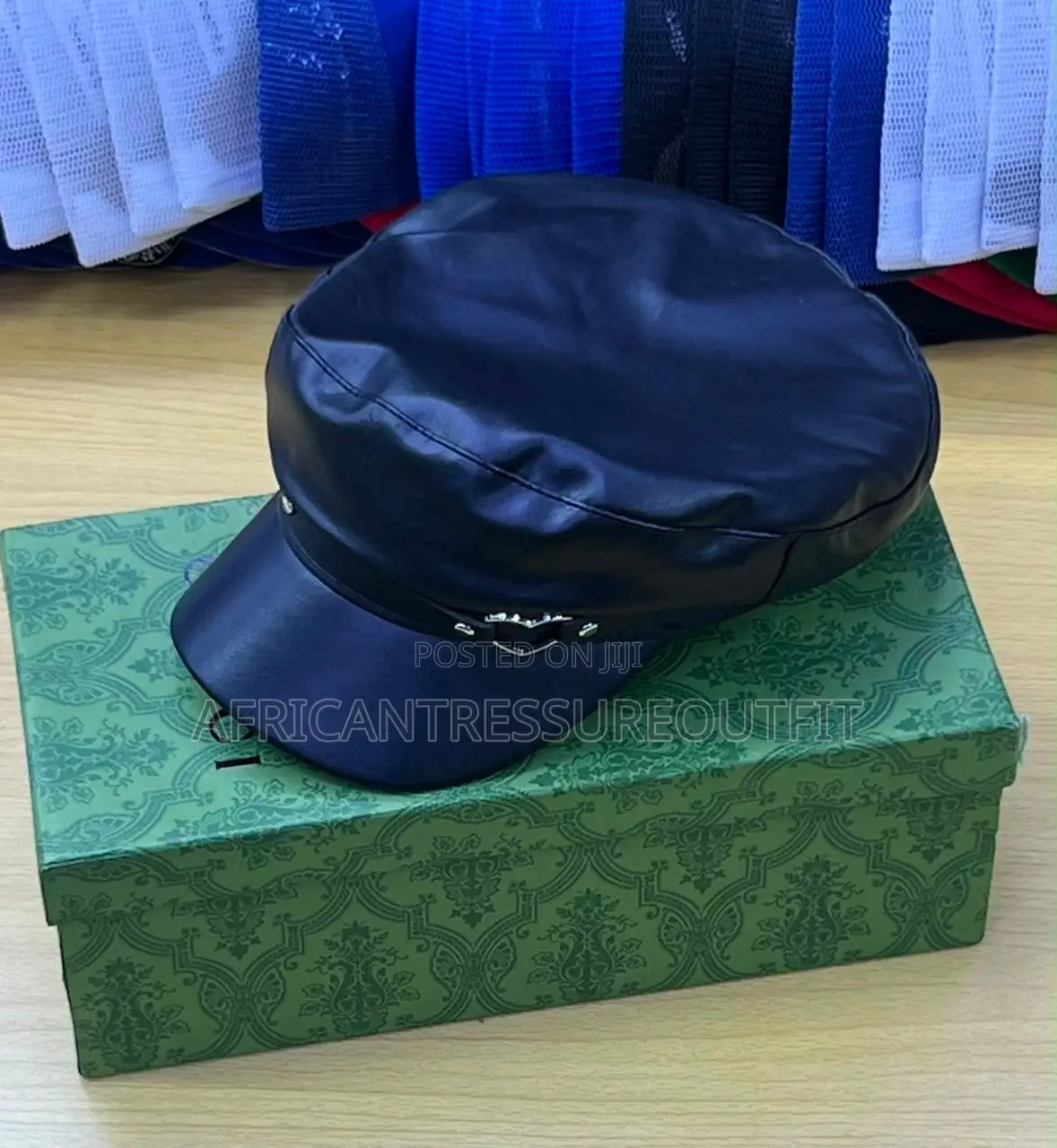 Beret Caps Leather Embellished Band Cross the Front