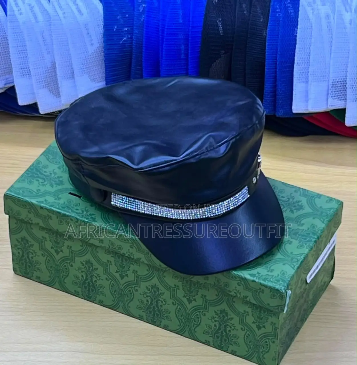 Beret Caps Leather Embellished Band Cross the Front