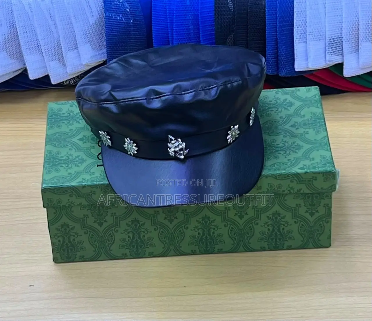 Beret Caps Leather Embellished Band Cross the Front