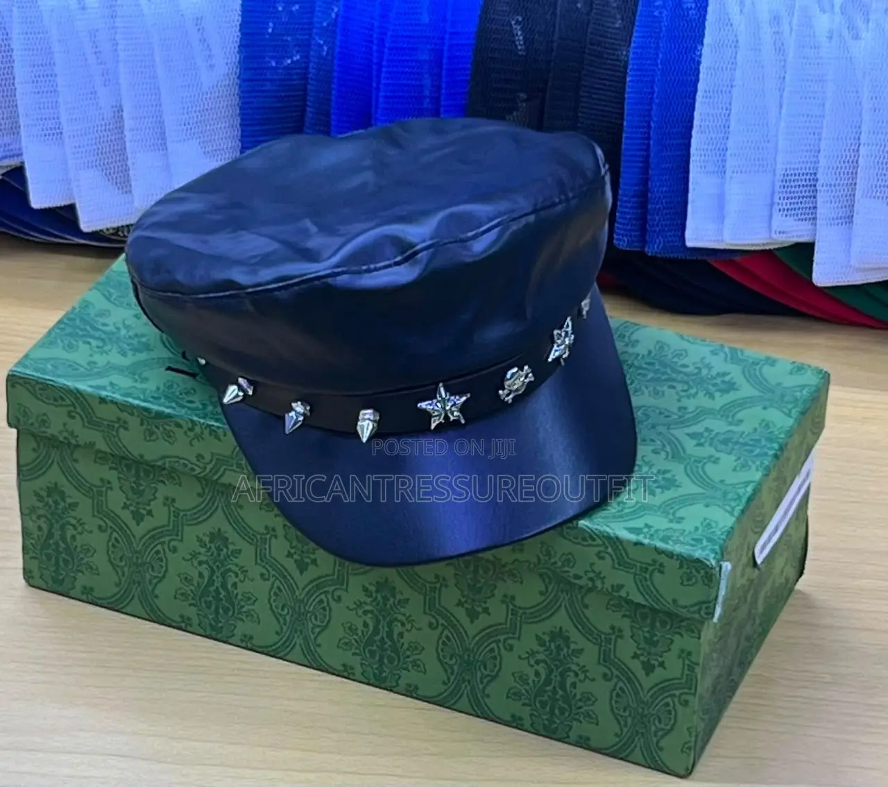 Beret Caps Leather Embellished Band Cross the Front
