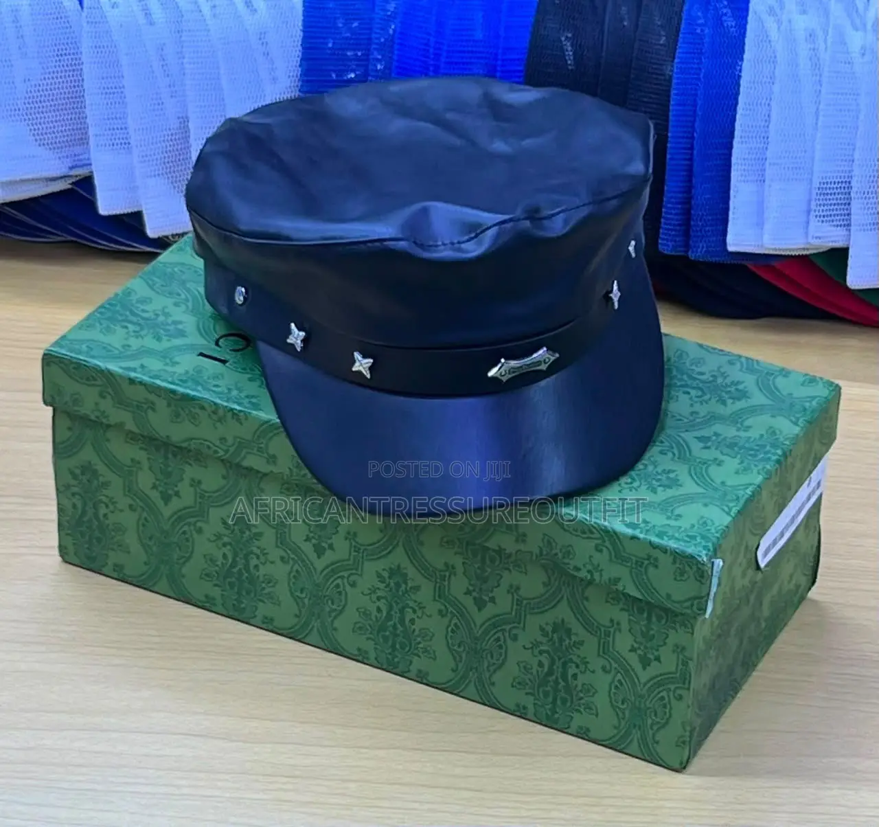Beret Caps Leather Embellished Band Cross the Front