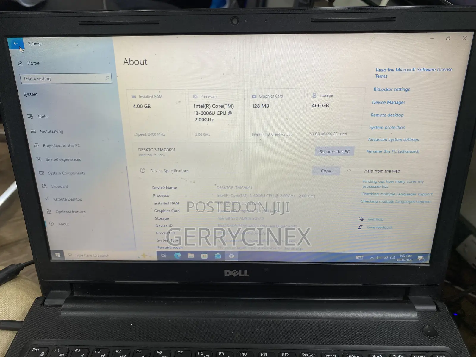 Laptop Dell Inspiron 15 3567 4GB Intel Core i3 SSD 512GB