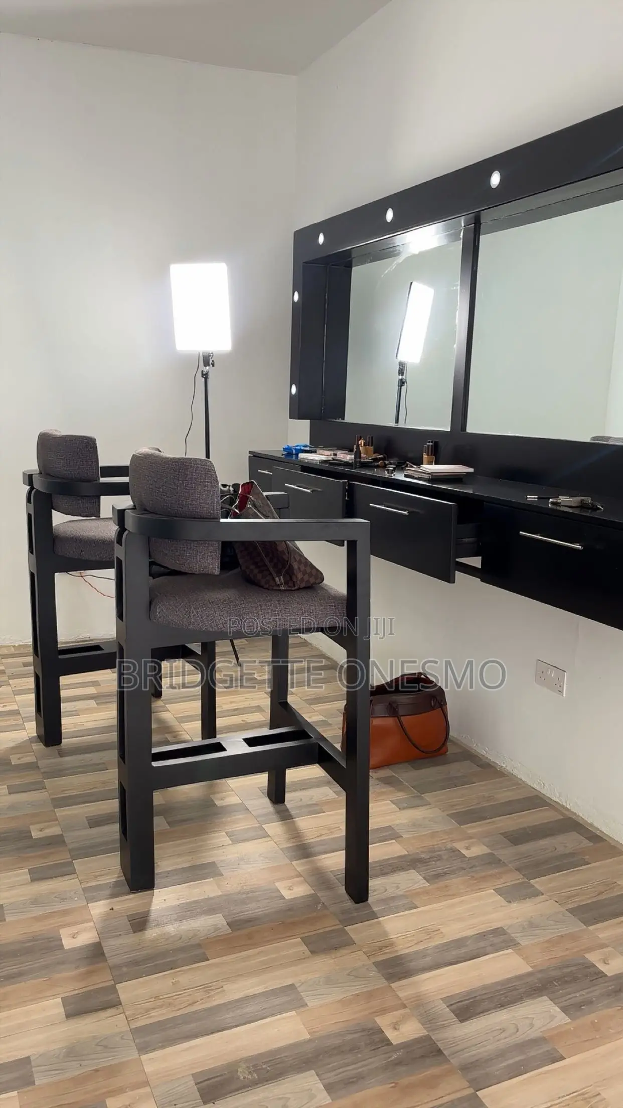 Makeup Table With Drawers and Two Makeup Chairs