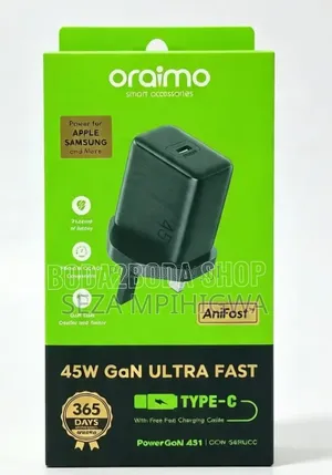 Oraimo 45w Gan Type-C Charger:
45w Ultra