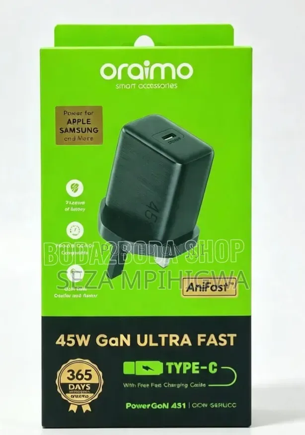 Oraimo 45w Gan Type-C Charger:
45w Ultra