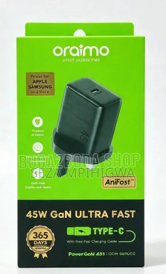 Oraimo 45w Gan Type-C Charger:
45w Ultra